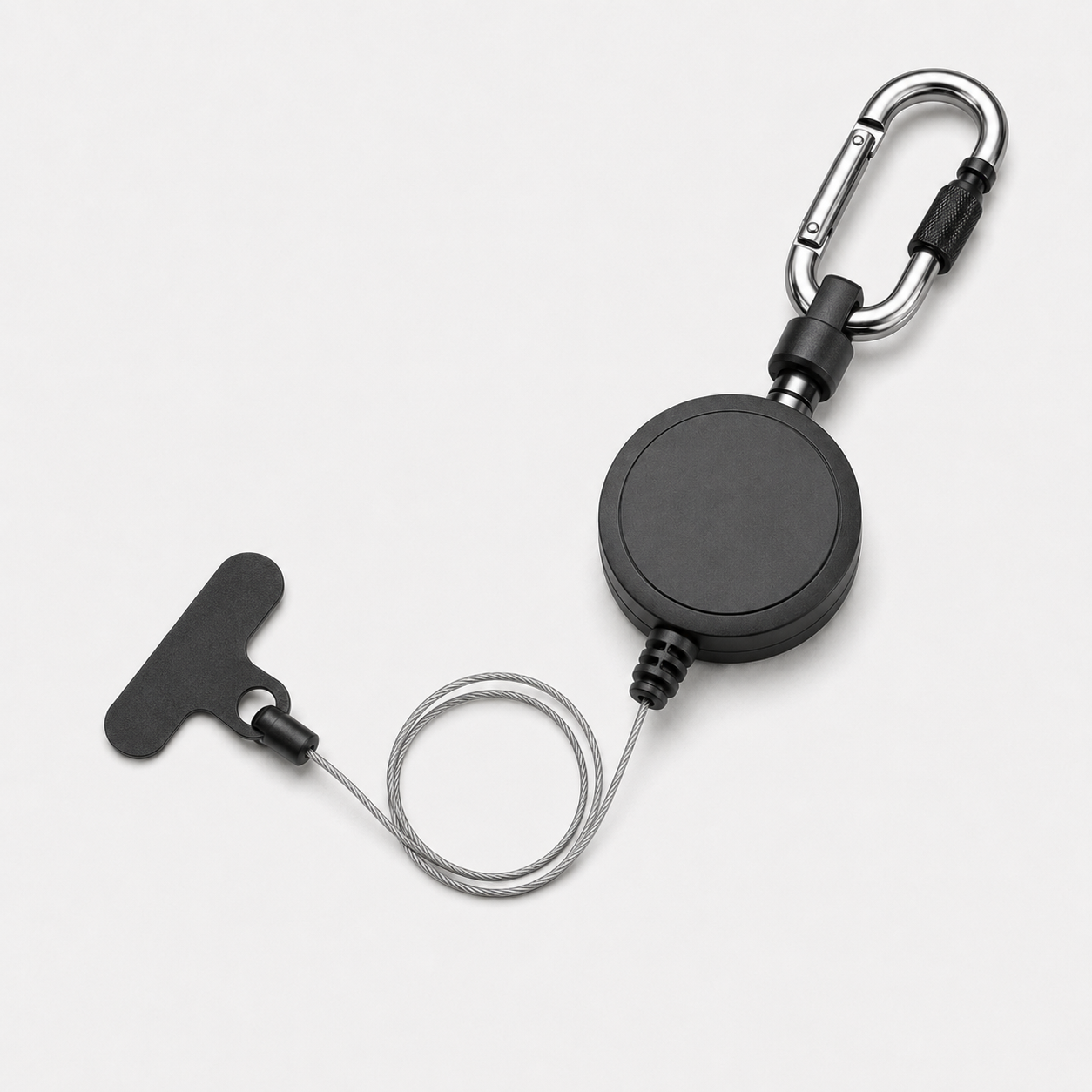 Complete retractable phone tether kit in a professional flat lay
